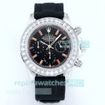 AAA Replica Rolex Daytona Black Dial Diamond Bezel Quartz Chronograph Watch 